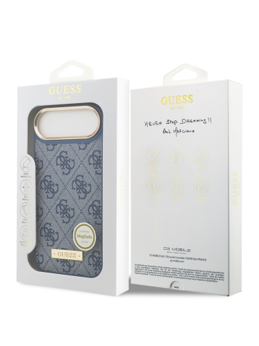 Guess для iPhone Air чехол PU 4G Plate metal logo and Gold camera Hard Blue (MagSafe)
