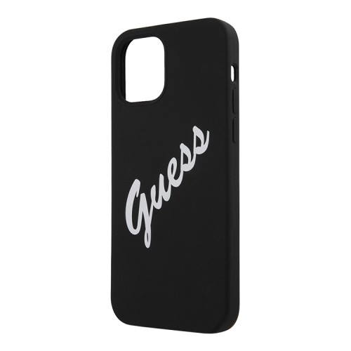 Чехол Guess Liquid Silicone Script logo для iPhone 12 Pro Max, черный/белый