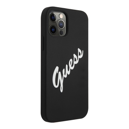 Чехол Guess Liquid Silicone Script logo для iPhone 12 Pro Max, черный/белый