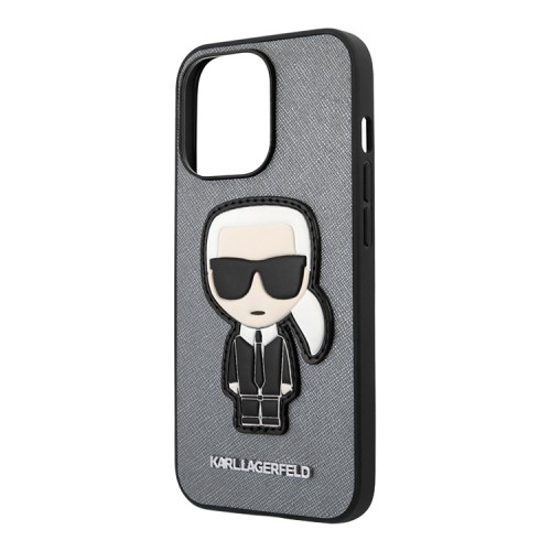 Чехол Karl Lagerfeld PU Saffiano Ikonik Patch (metal) Hard для iPhone 13 Pro, серебристый