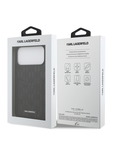 Karl Lagerfeld для iPhone 17 Pro чехол PU Saffiano Monogram with Cardslot Hard Black