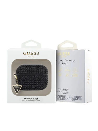 Guess для Airpods Pro 3 чехол Diamond Rhinestone with Triangle charm Black