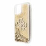 Чехол Guess Liquid glitter 4G Big logo Hard для iPhone 11, золотой