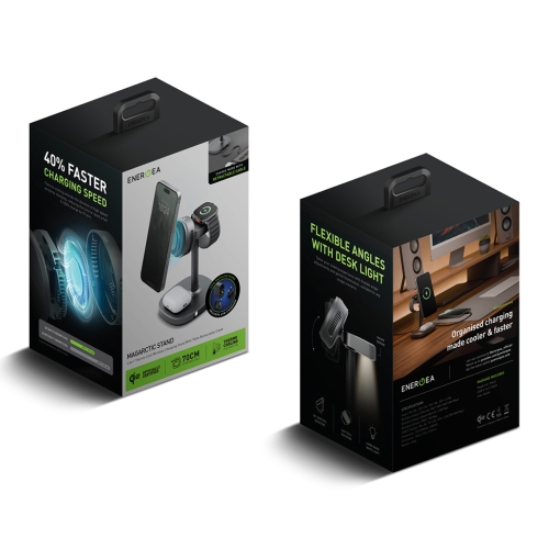 Energea Беспроводное СЗУ MagArctic Stand 4in1 Thermo Cool Qi2 iP+AW+TWS+USB-C cable +65W charger Gun