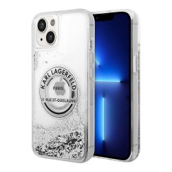Чехол Lagerfeld Liquid glitter RSG logo Hard для iPhone 14, серебристый