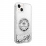 Чехол Lagerfeld Liquid glitter RSG logo Hard для iPhone 14, серебристый