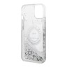 Чехол Lagerfeld Liquid glitter RSG logo Hard для iPhone 14, серебристый