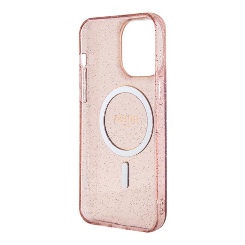 Чехол Guess Glitter Metal outline Hard для iPhone 14 Pro Max, розовый/золотой (MagSafe)