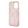 Чехол Guess Glitter Metal outline Hard для iPhone 14 Pro Max, розовый/золотой (MagSafe)