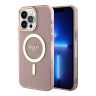 Чехол Guess Glitter Metal outline Hard для iPhone 14 Pro Max, розовый/золотой (MagSafe)