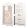 Чехол Guess Glitter Metal outline Hard для iPhone 14 Pro Max, розовый/золотой (MagSafe)