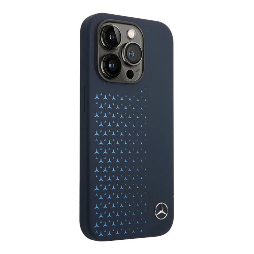 Чехол Mercedes Liquid Silicone Stars Horyzontal Hard для iPhone 14 Pro Max, синий