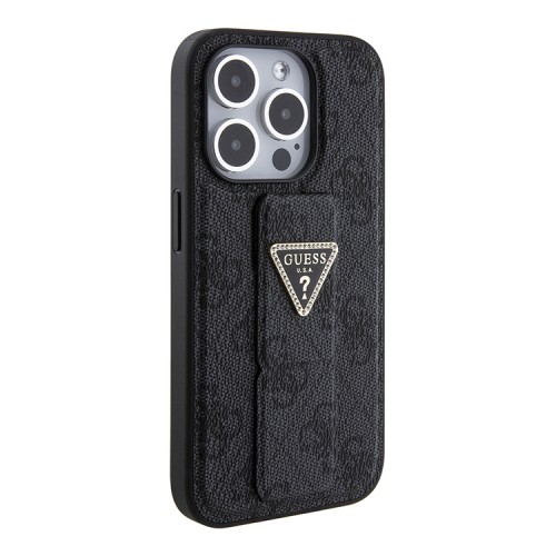 Guess для iPhone 15 Pro Max чехол GripStand PU 4G with Triangle Diamond metal logo Hard Black