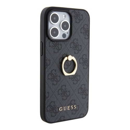 Guess для iPhone 15 Pro чехол PU 4G + Ring Hard Grey