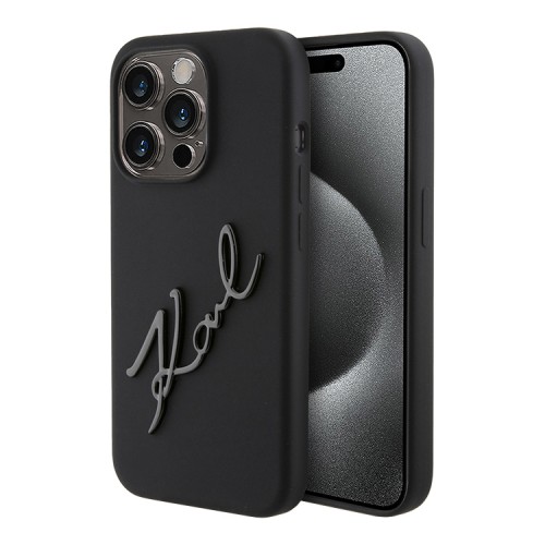 Karl Lagerfeld для iPhone 15 Pro Max чехол Liquid Silicone Metal Autograph Hard Black