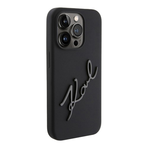Karl Lagerfeld для iPhone 15 Pro Max чехол Liquid Silicone Metal Autograph Hard Black