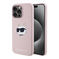 Karl Lagerfeld для iPhone 15 Pro чехол Liquid Silicone NFT Choupette Head Hard Pink (MagSafe)