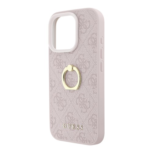 Guess для iPhone 16 Pro Max чехол PU кожа 4G +кольцо держатель, розовый