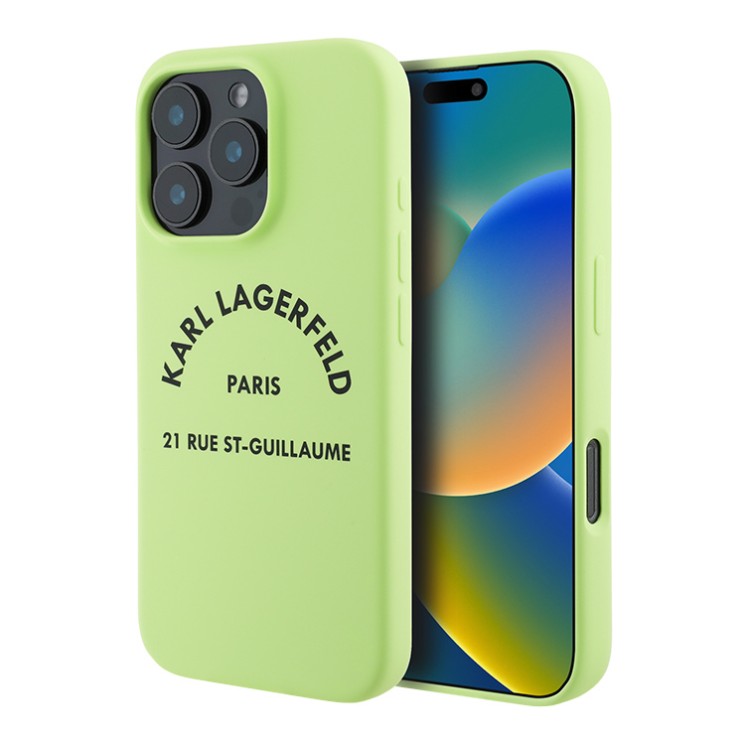 Karl Lagerfeld для iPhone 16 Pro чехол Liquid silicone RSG logo Green