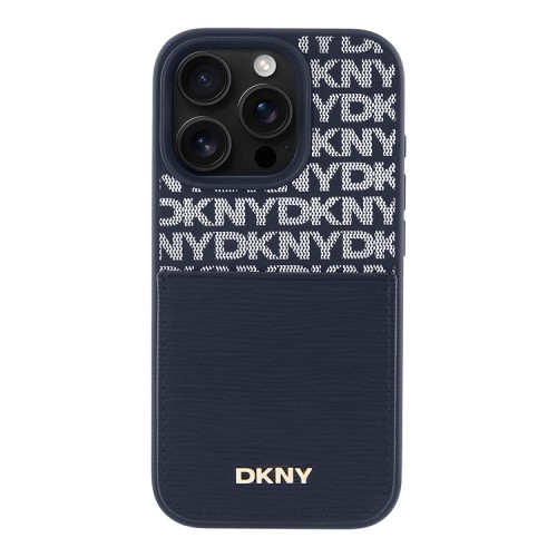 DKNY для iPhone 16 Pro Max чехол PU Repeat texture with Cardslot Metal logo Hard Blue