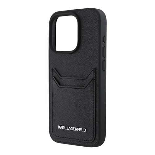Karl Lagerfeld для iPhone 15 Pro Max чехол Cardslot PU Grained leather Metal Long logo Hard Black