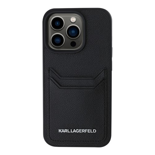 Karl Lagerfeld для iPhone 15 Pro Max чехол Cardslot PU Grained leather Metal Long logo Hard Black