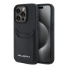 Karl Lagerfeld для iPhone 15 Pro Max чехол Cardslot PU Grained leather Metal Long logo Hard Black