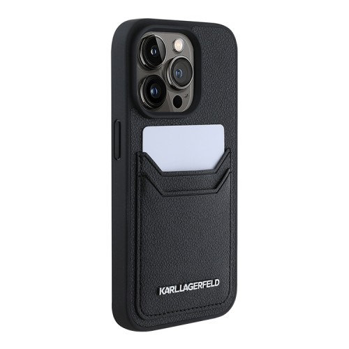 Karl Lagerfeld для iPhone 15 Pro Max чехол Cardslot PU Grained leather Metal Long logo Hard Black