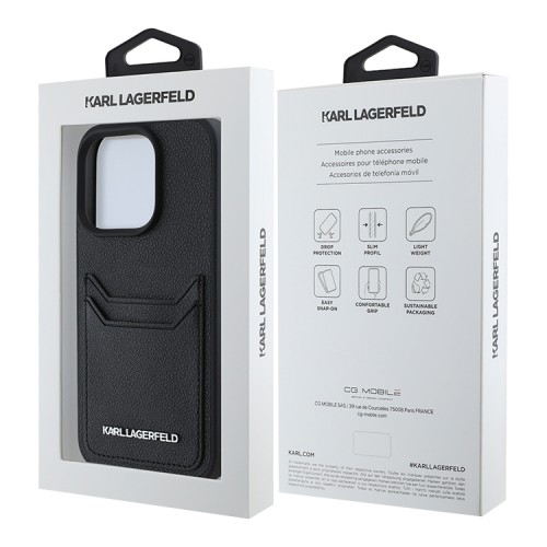 Karl Lagerfeld для iPhone 15 Pro Max чехол Cardslot PU Grained leather Metal Long logo Hard Black