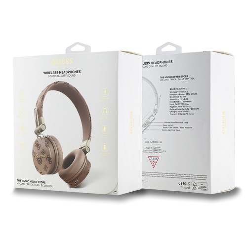 Guess наушники беспроводные накладные Bluetooth HP Round ENC Peony with Script Metal Logo Brown