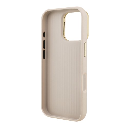 Guess для iPhone 16 Pro Max чехол PU Grained leather 4G Big metal logo and Camera Stand Hard Beige