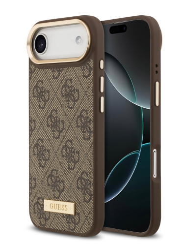 Guess для iPhone Air чехол PU 4G Plate metal logo and Gold camera Hard Brown (MagSafe)