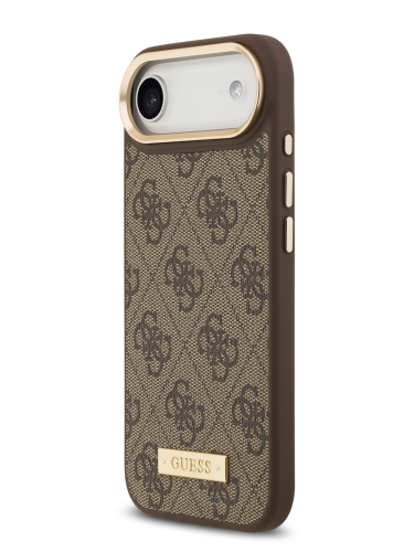 Guess для iPhone Air чехол PU 4G Plate metal logo and Gold camera Hard Brown (MagSafe)