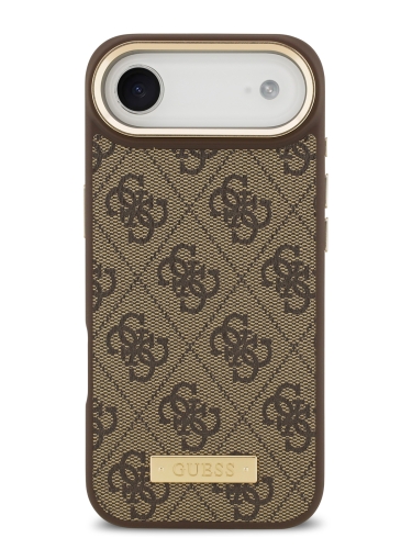Guess для iPhone Air чехол PU 4G Plate metal logo and Gold camera Hard Brown (MagSafe)