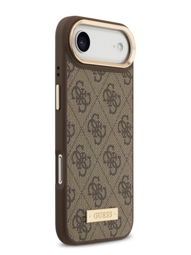 Guess для iPhone Air чехол PU 4G Plate metal logo and Gold camera Hard Brown (MagSafe)
