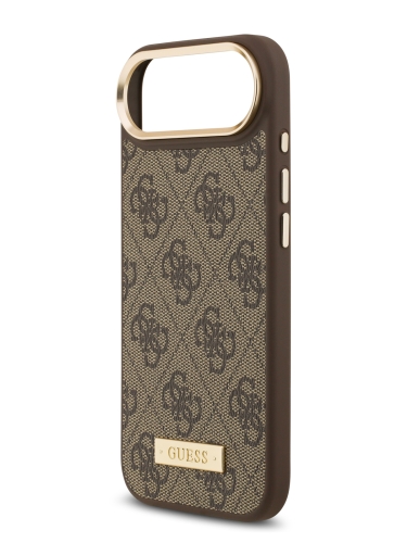 Guess для iPhone Air чехол PU 4G Plate metal logo and Gold camera Hard Brown (MagSafe)