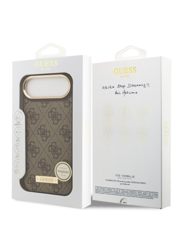 Guess для iPhone Air чехол PU 4G Plate metal logo and Gold camera Hard Brown (MagSafe)