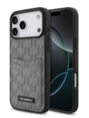Karl Lagerfeld для iPhone 17 Pro чехол PU Saffiano Monogram with Cardslot Hard Silver