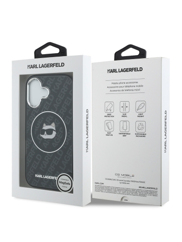 Karl Lagerfeld для iPhone 17 чехол IML NFT Choupette Head on logo Metal Cam Hard Black (MagSafe)