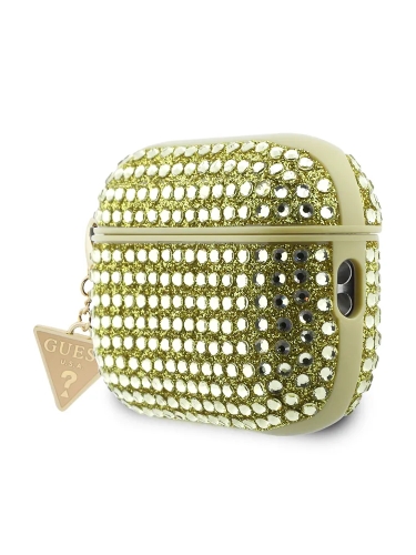 Guess для Airpods Pro 3 чехол Diamond Rhinestone with Triangle charm Gold