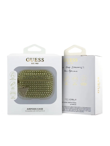 Guess для Airpods Pro 3 чехол Diamond Rhinestone with Triangle charm Gold
