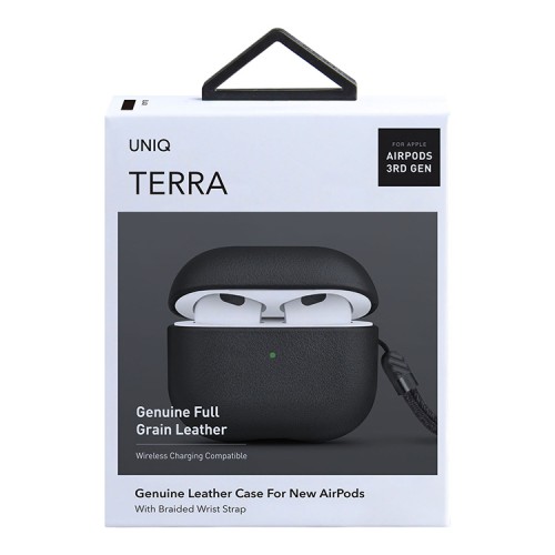 Чехол Uniq Terra Genuine Leather with wrist strap для AirPods 3 (2021), черный