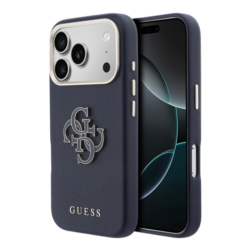 Guess для iPhone 17 Pro Max чехол Saffiano Full Wrapped 4G Big Resin logo Metal Cam Hard Blue