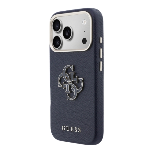 Guess для iPhone 17 Pro Max чехол Saffiano Full Wrapped 4G Big Resin logo Metal Cam Hard Blue