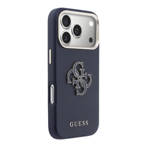 Guess для iPhone 17 Pro Max чехол Saffiano Full Wrapped 4G Big Resin logo Metal Cam Hard Blue
