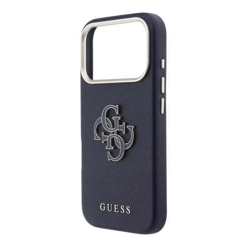 Guess для iPhone 17 Pro Max чехол Saffiano Full Wrapped 4G Big Resin logo Metal Cam Hard Blue