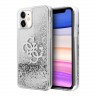 Чехол Guess Liquid glitter 4G Big logo Hard для iPhone 11, серебристый