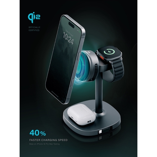 Energea Беспроводное СЗУ MagArctic Stand 4in1 Thermo Cool Qi2 iP+AW+TWS+USB-C cable Gun
