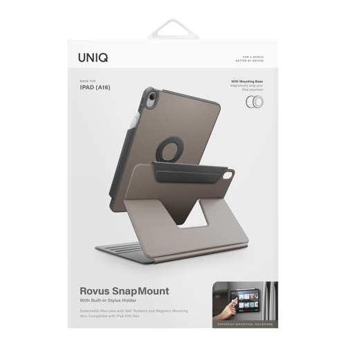 Uniq для iPad 11 (2025 A16)/ 10.9 (2022) чехол ROVUS SnapMount Magnetic 360 Rotate Detach Flint Grey