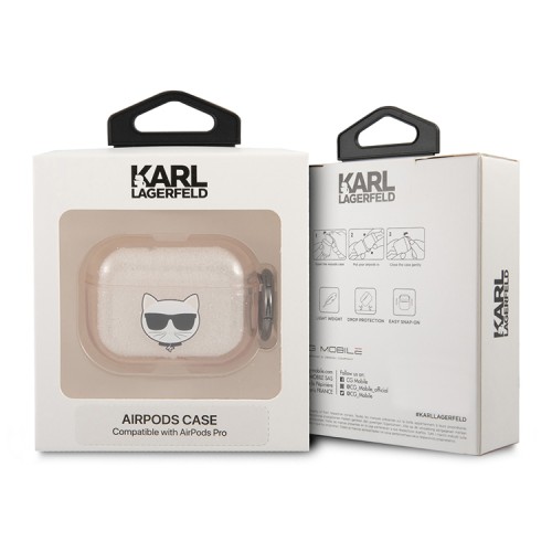 Чехол Karl Lagerfeld TPU Glitters with ring Choupette Transparent для Airpods Pro, золотой